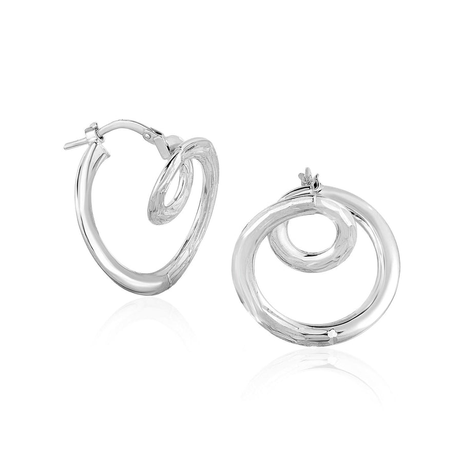 14k White Gold Textured Coil Style Hoop Earrings