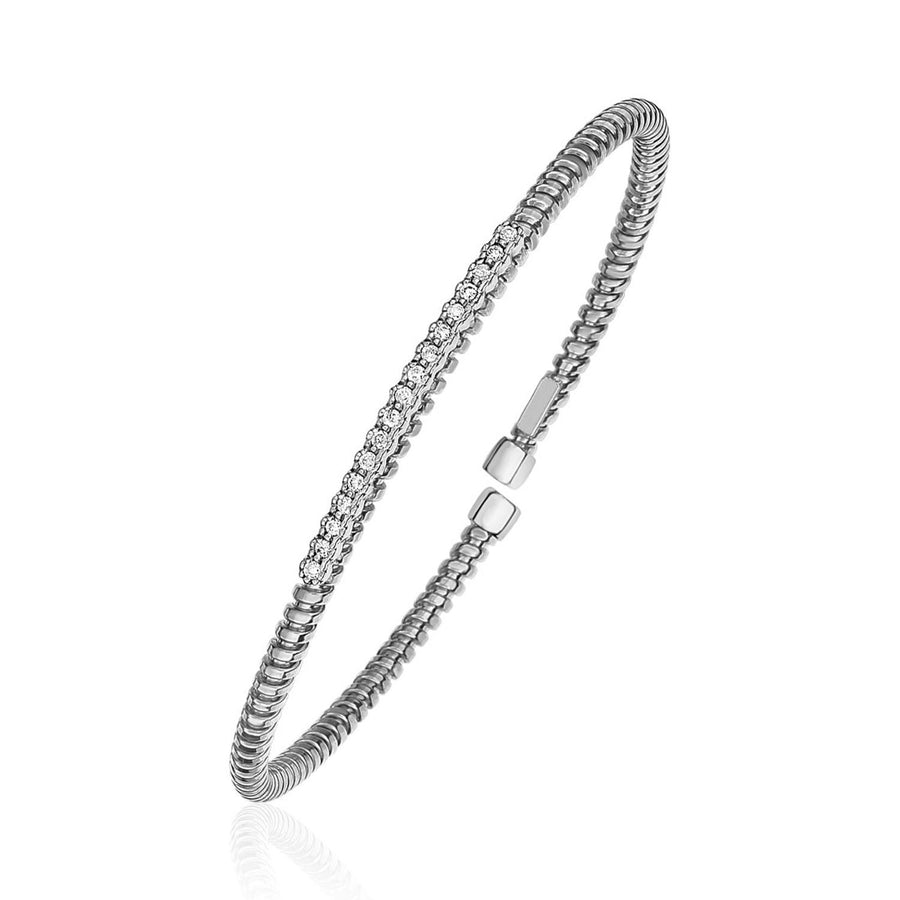 14k White Gold and Diamond 3mm Flexible Bangle Bracelet