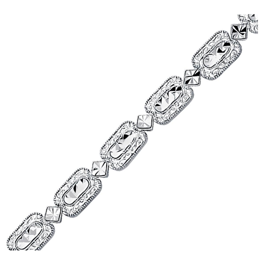 14k White Gold Antique Vintage Look Filigree Rectangular Link Bracelet