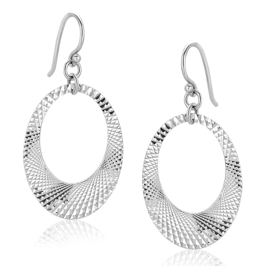 Sterling Silver Textured Open Graduated Oval Drop Earrings