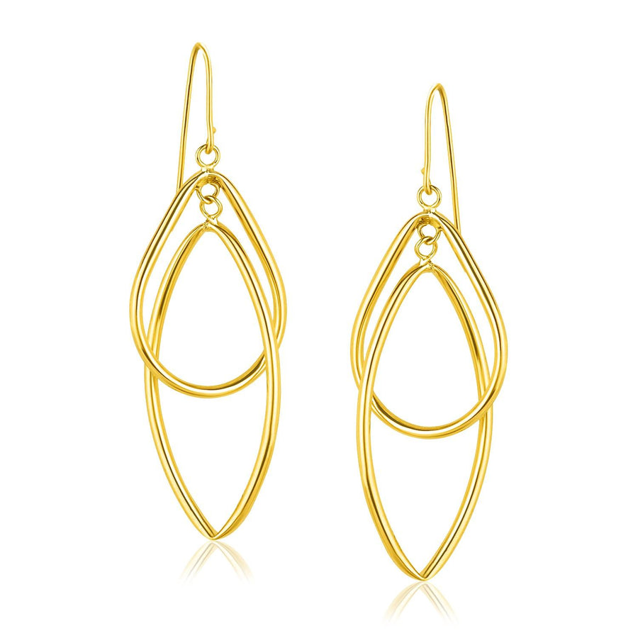 14k Yellow Gold Entwined Teardrop Double Row Earrings