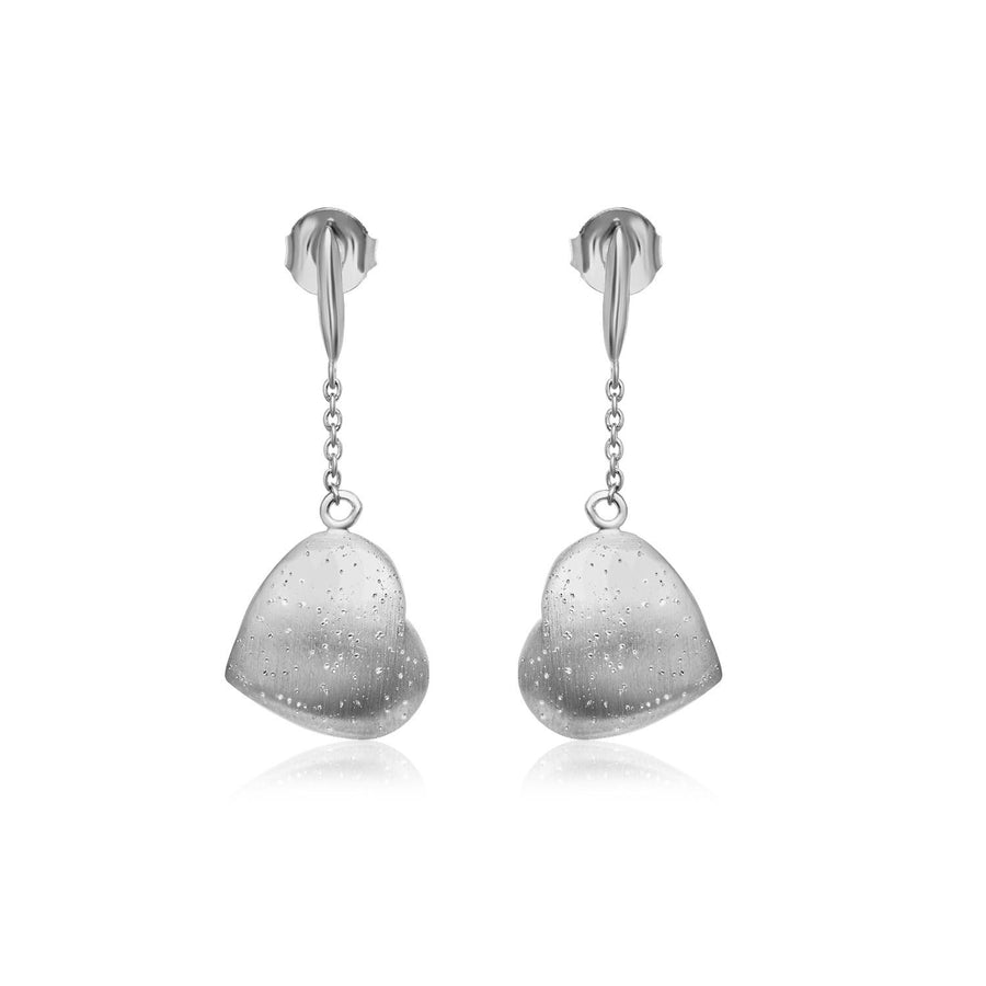 Sterling Silver Heart Diamond Dangling Earrings