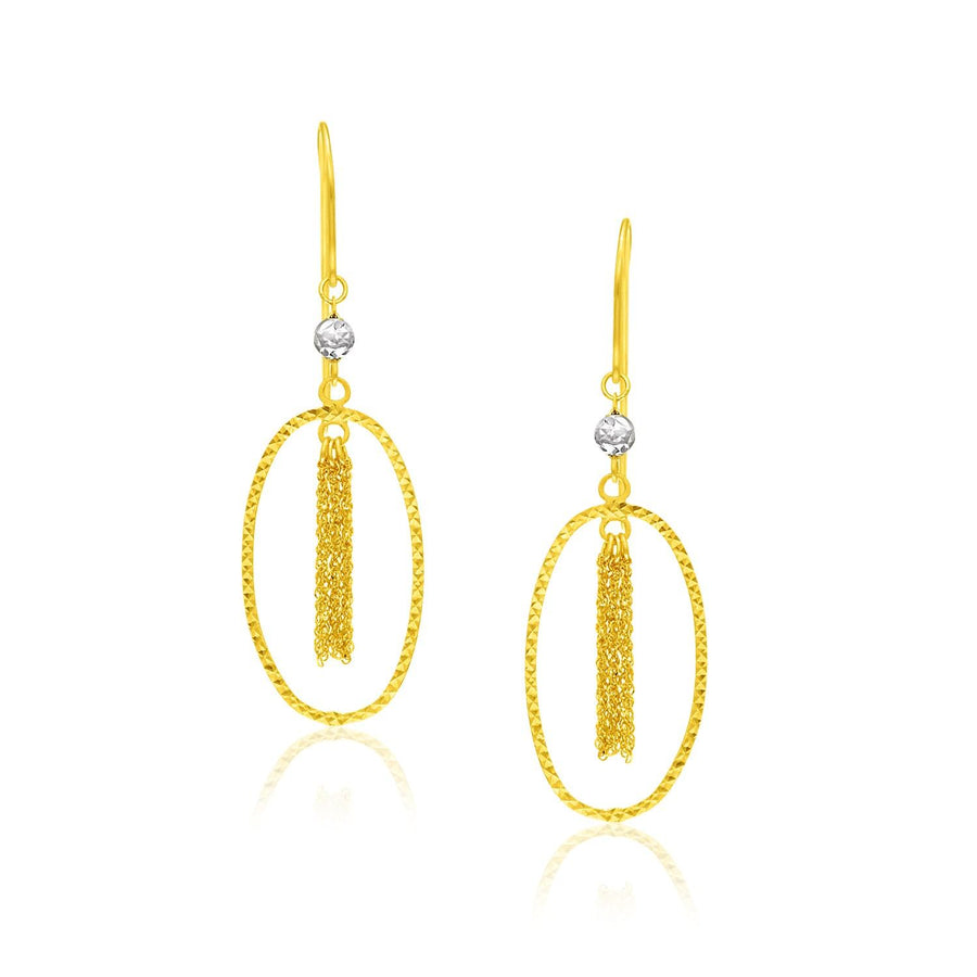 14k Two-Tone Yellow and White Gold Oval Hoop Earrings with Tassels