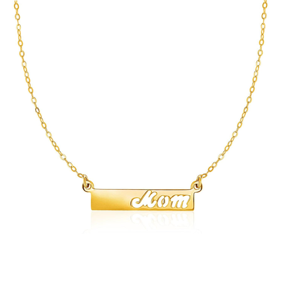 14k Yellow Gold Pendant with Mom on Horizontal Bar