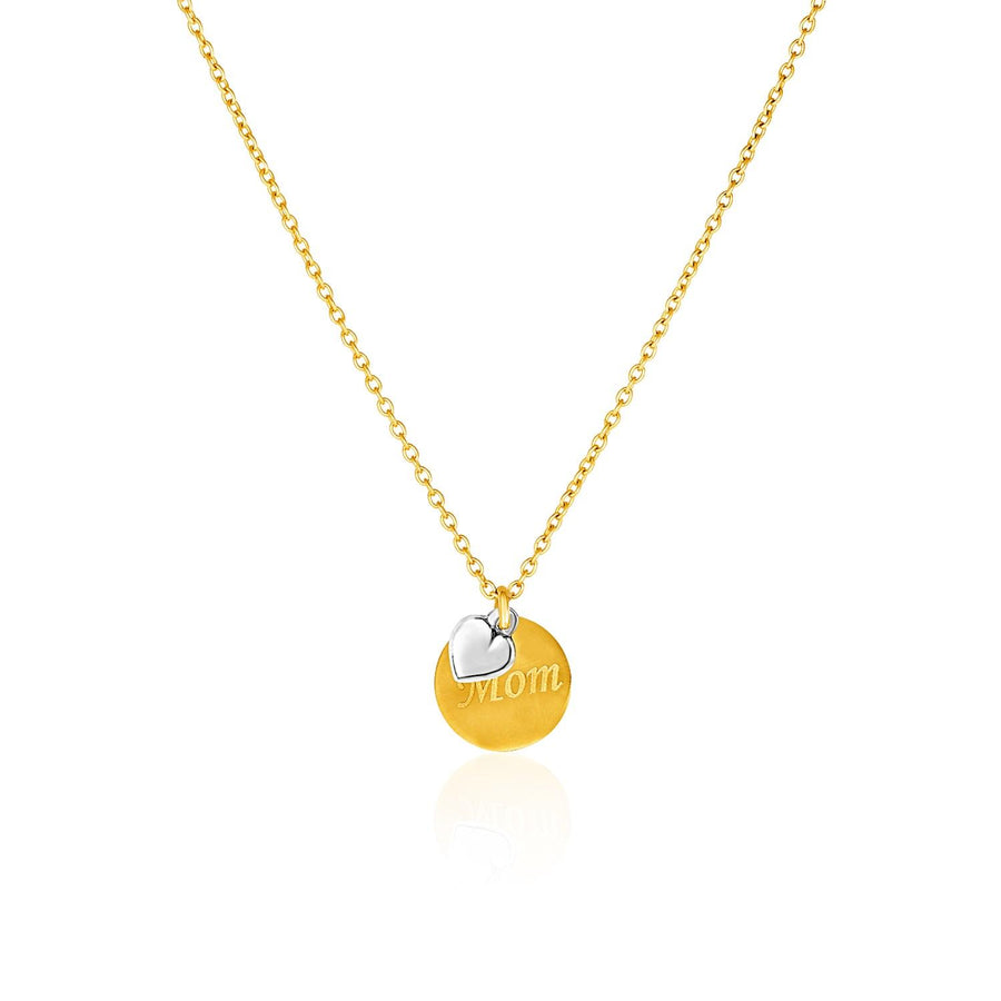 14k TwoToned Yellow and White Gold Mom and Heart Pendant