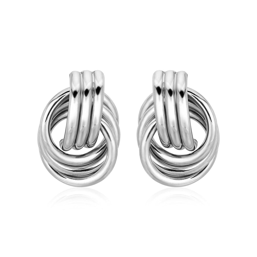 Polished Love Knot Earrings with Interlocking Rings in Sterling Silver