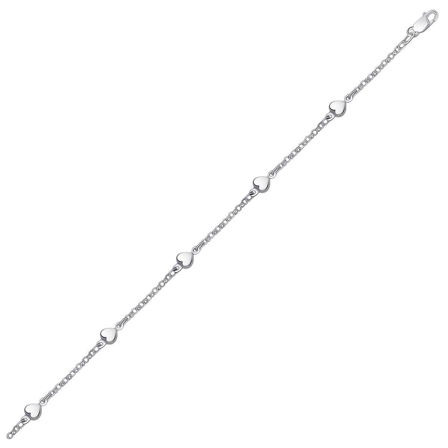 14k White Gold Anklet with Puffed Heart Design