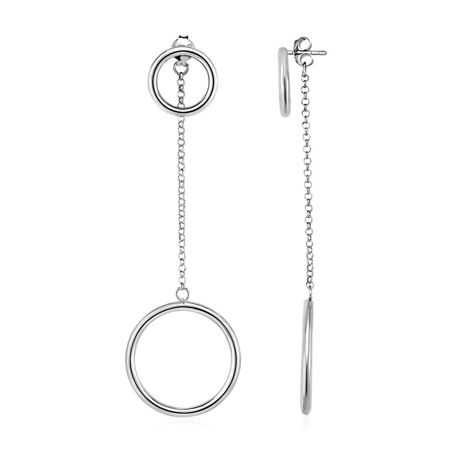 Double Polished Ring Drop Earrings in Sterling Silver