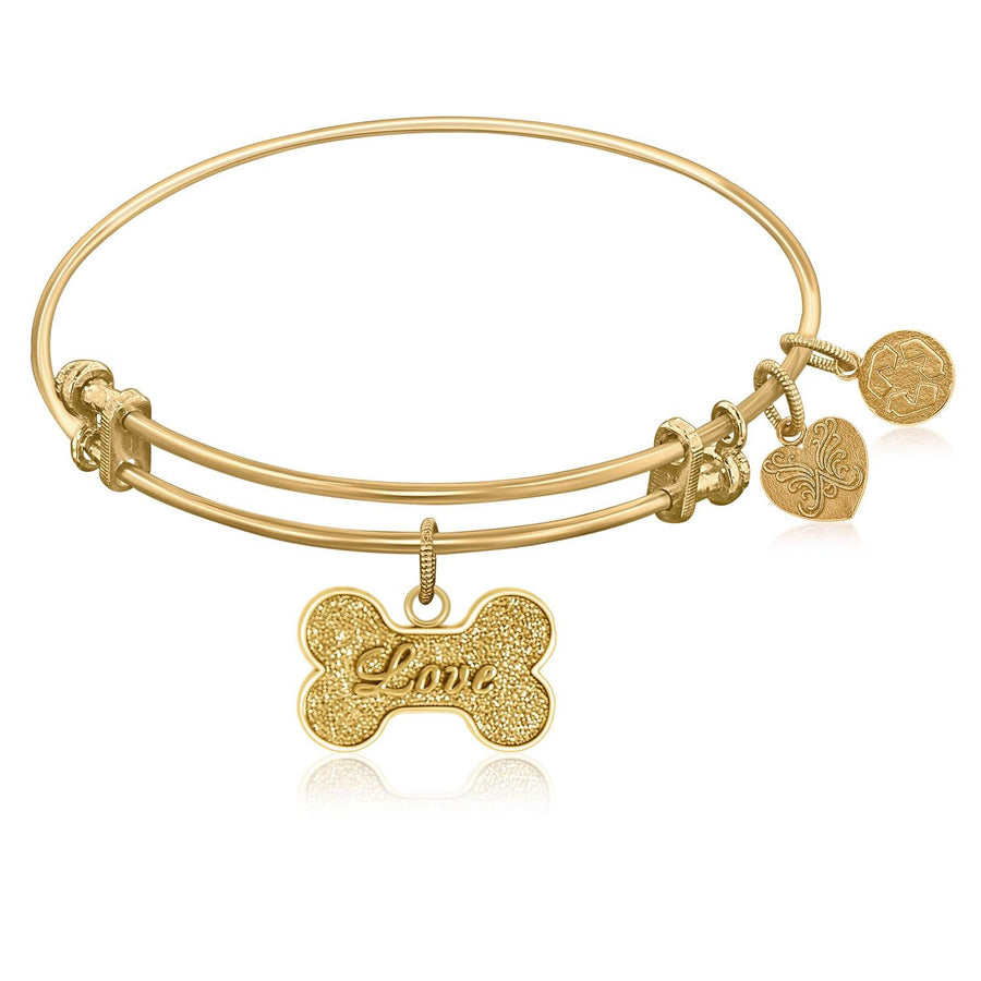 Expandable Bangle in Yellow Tone Brass with Dog Bone Symbol