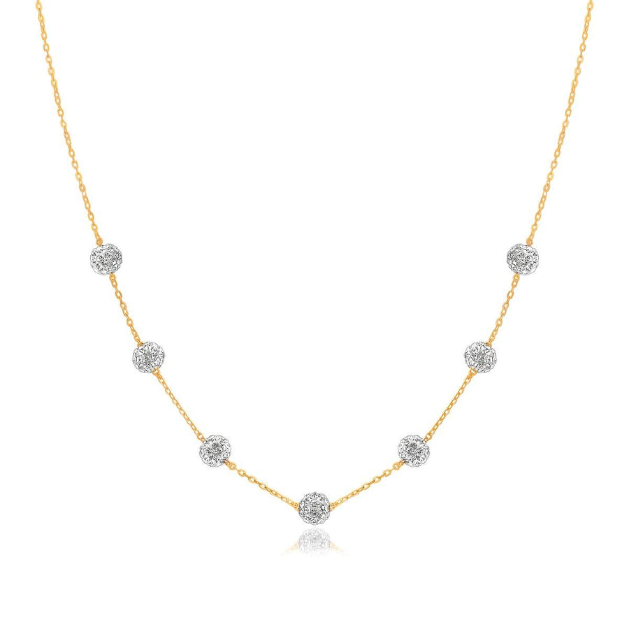 14k Yellow Gold Necklace with Crystal Embellished Sphere Stations