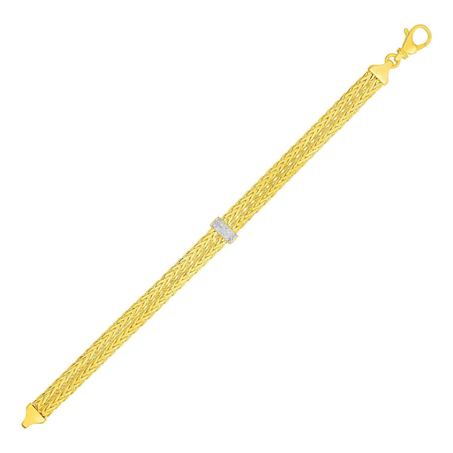 Two Strand Woven Rope Bracelet with Diamond Accents in 14k Yellow Gold