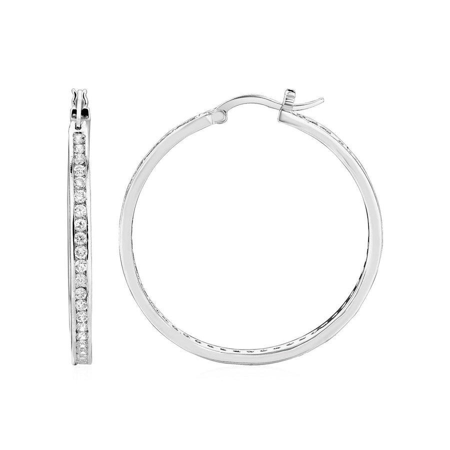 Closed Round Hoop Earrings with Cubic Zirconia in Sterling Silver