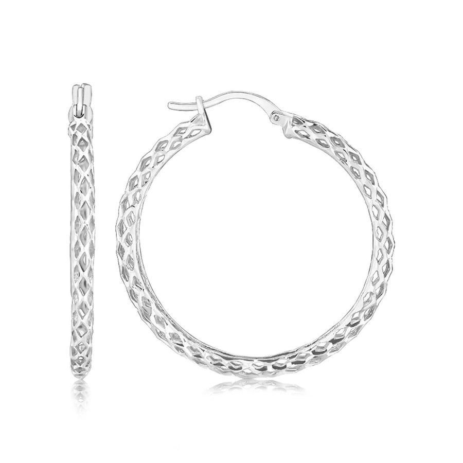 Sterling Silver Rhodium Plated Weave Style Large Hoop Earrings