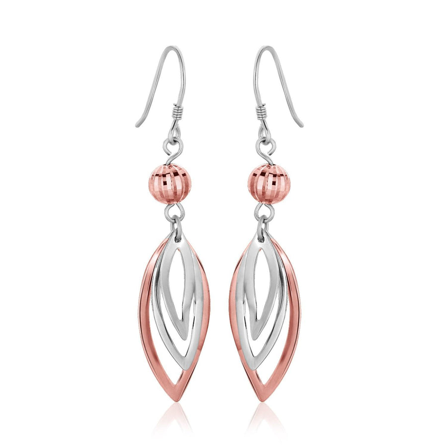 Sterling Silver Rose Tone Cascading Open Marquis Drop Earrings