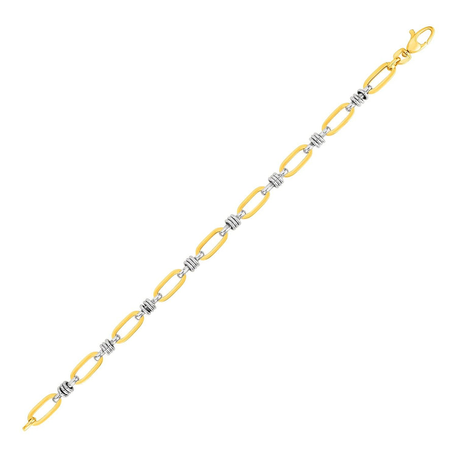 Oval Link Bracelet with Link Details in 14k Yellow and White Gold