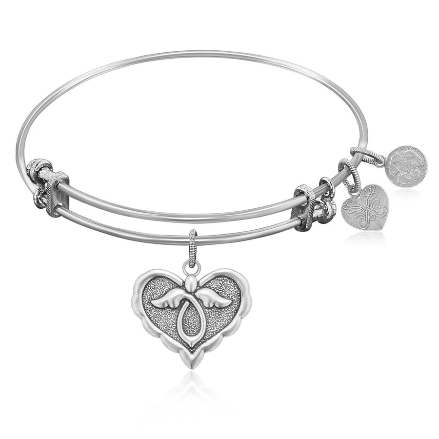 Expandable Bangle in White Tone Brass with Angel Comfort Hope Symbol