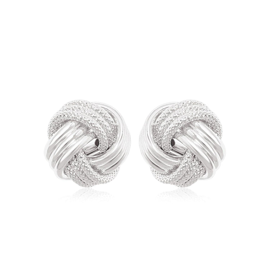 14k White Gold Love Knot with Ridge Texture Earrings