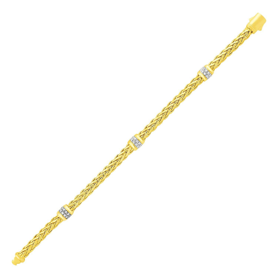 Polished Woven Rope Bracelet with Diamond Accents in 14k Yellow Gold