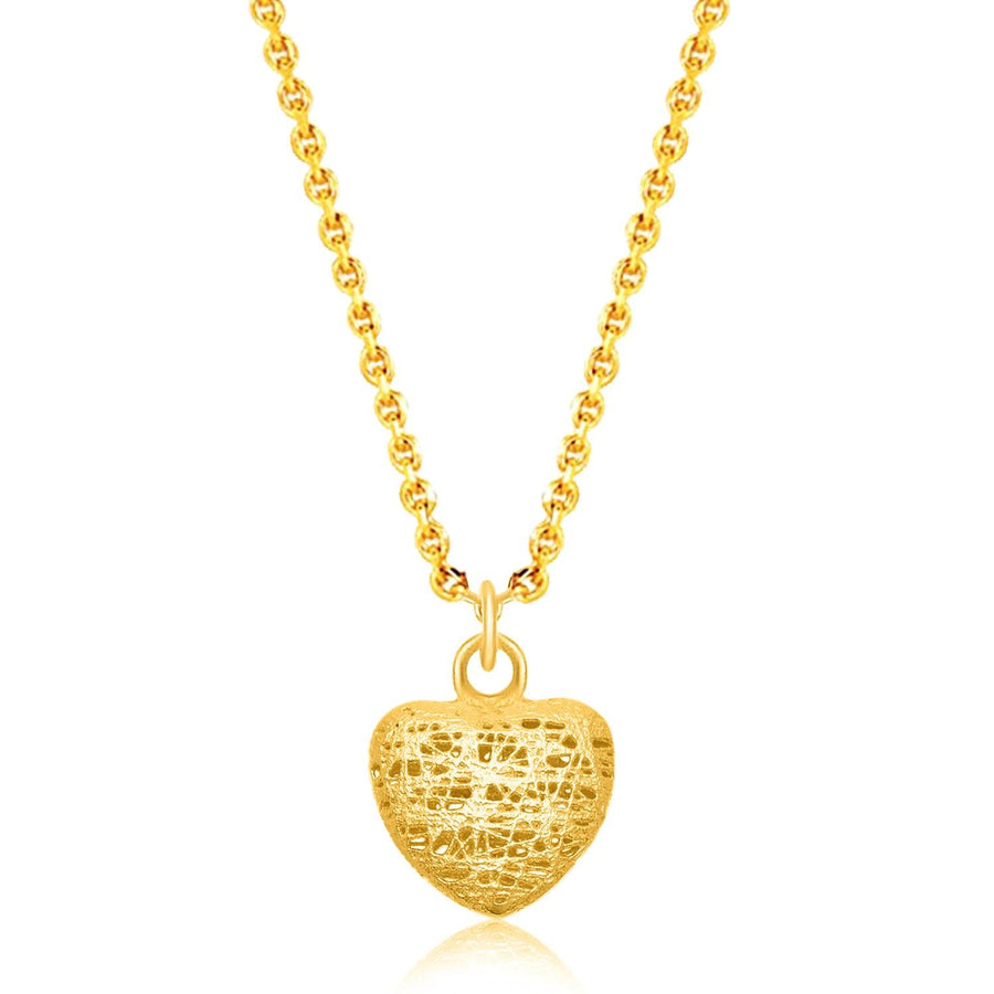 14k Yellow Gold Lace Design Puffed Heart Pendant