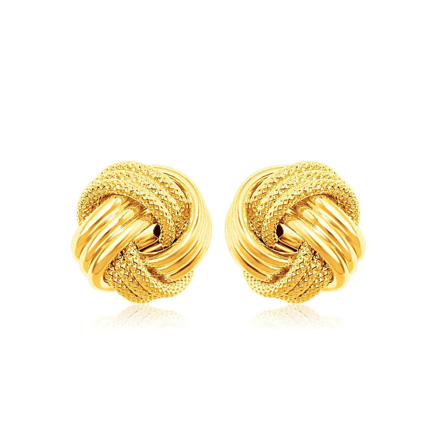 14k Yellow Gold Love Knot with Ridge Texture Earrings