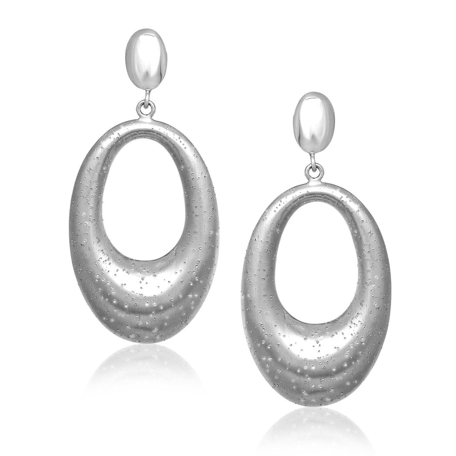 Sterling Silver Diamond Dust Graduated Open Oval Dangling Earrings