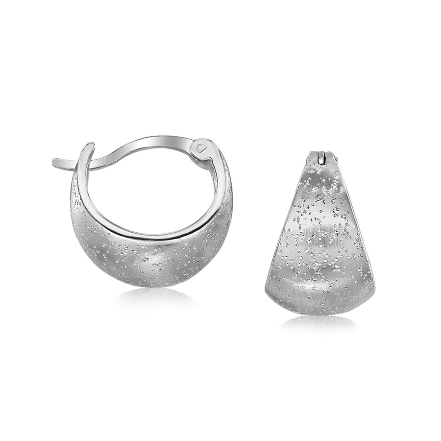 Sterling Silver Textured Domed Half Hoop Earrings with Rhodium Plating