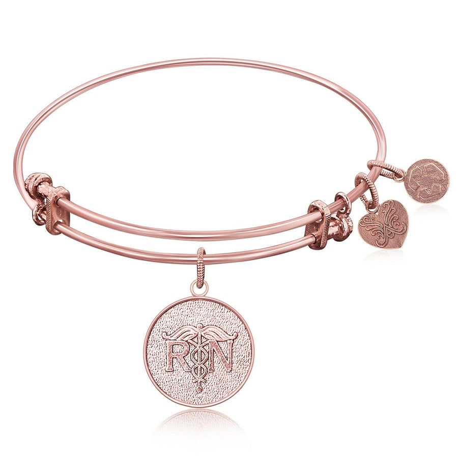 Expandable Bangle in Pink Tone Brass with Registered Nurse Care Compassion