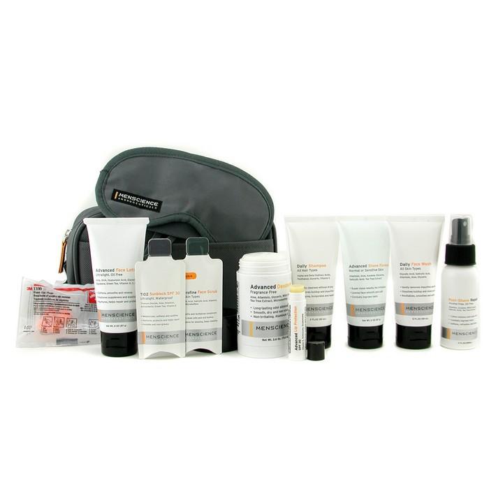 Travel Kit: Face Wash + Lotion + Shave Formula + Post-shave Repair + Shampoo + Deodorant + Lip Protection + Eye Mask + Ear Plugs + Bag - 9pcs+1bag