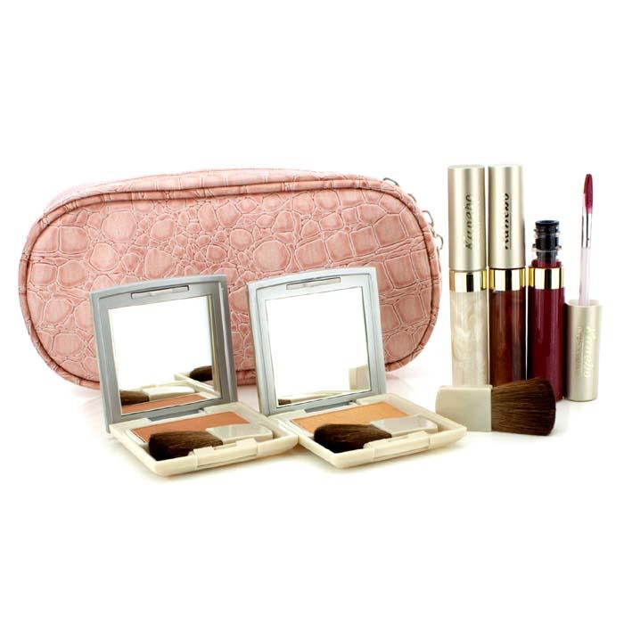 Cheek & Lip Makeup Set With Pink Cosmetic Bag (2xcheek Color, 3xmode Gloss, 1xbrush, 1xcosmetic Bag) - 6pcs+1bag