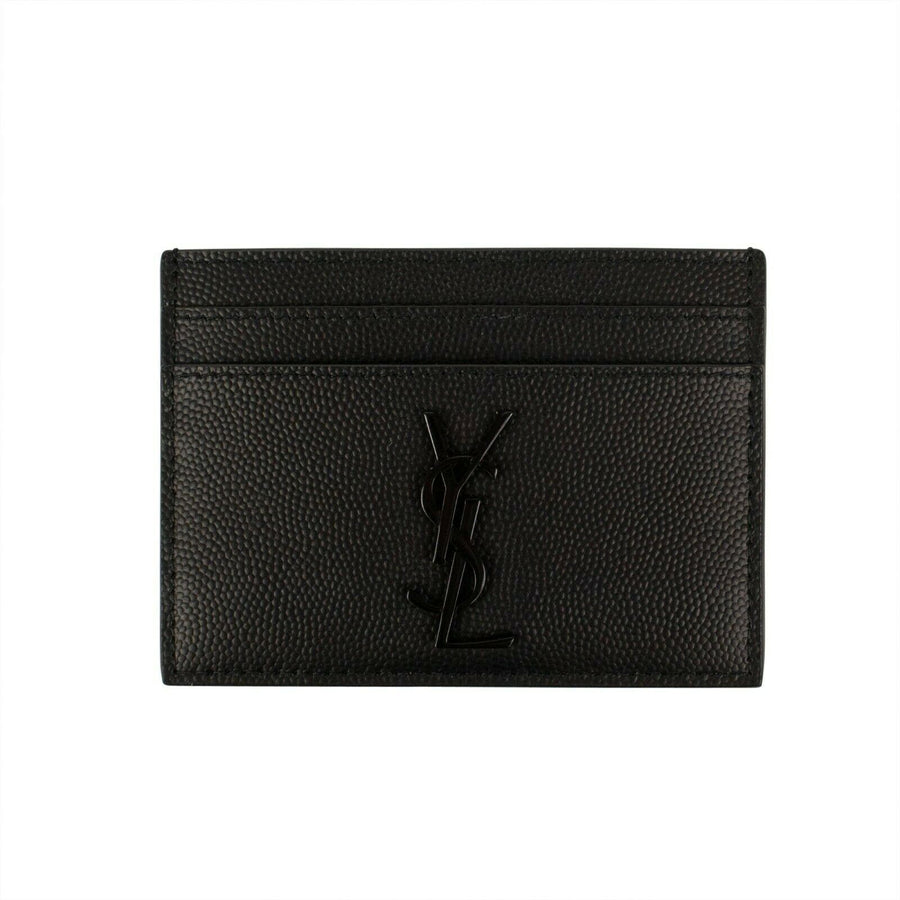 YSL Leather Grain De Poudre Matt Card Case - Black