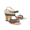 Women's Leather With Red And Green Crystals Sandals Pumps - Silver