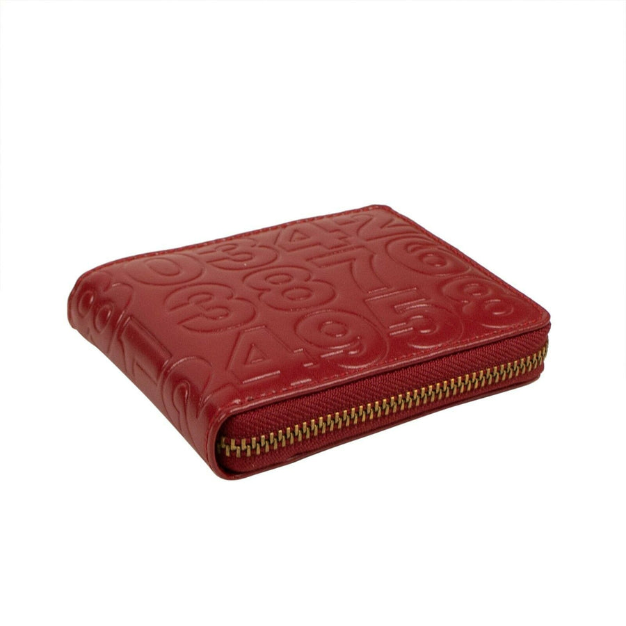 Leather Number Embossed Small Wallet - Red