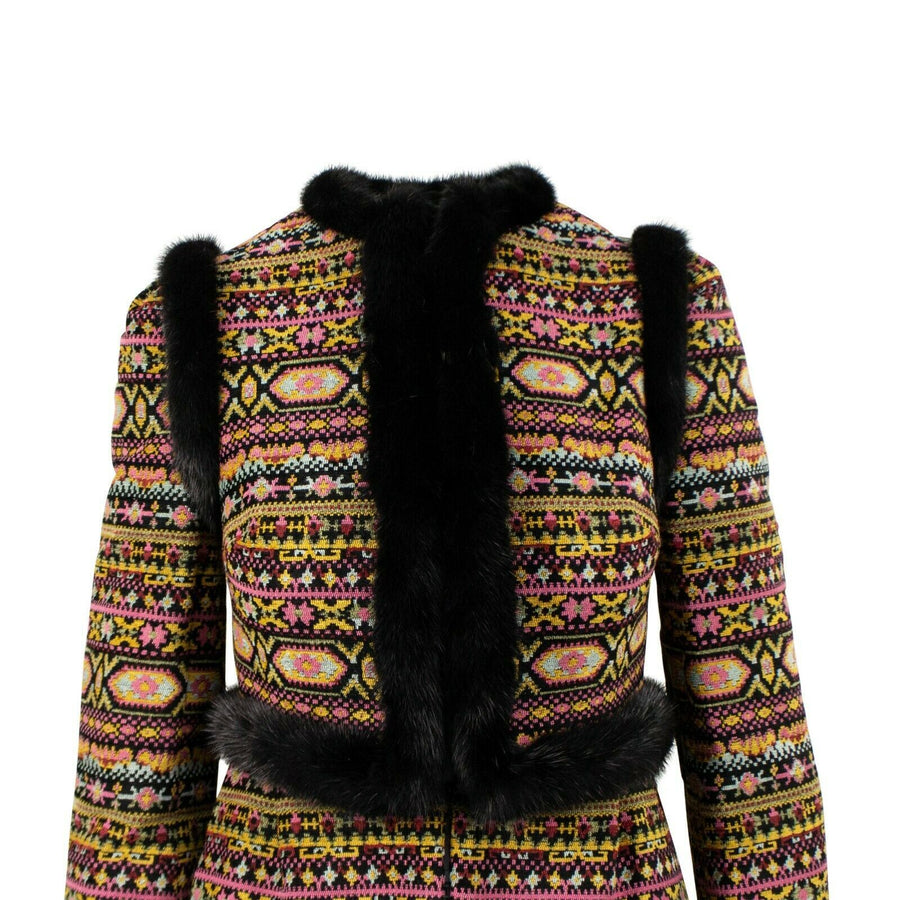 Tribal Pattern Fur Trim Coat - Multi