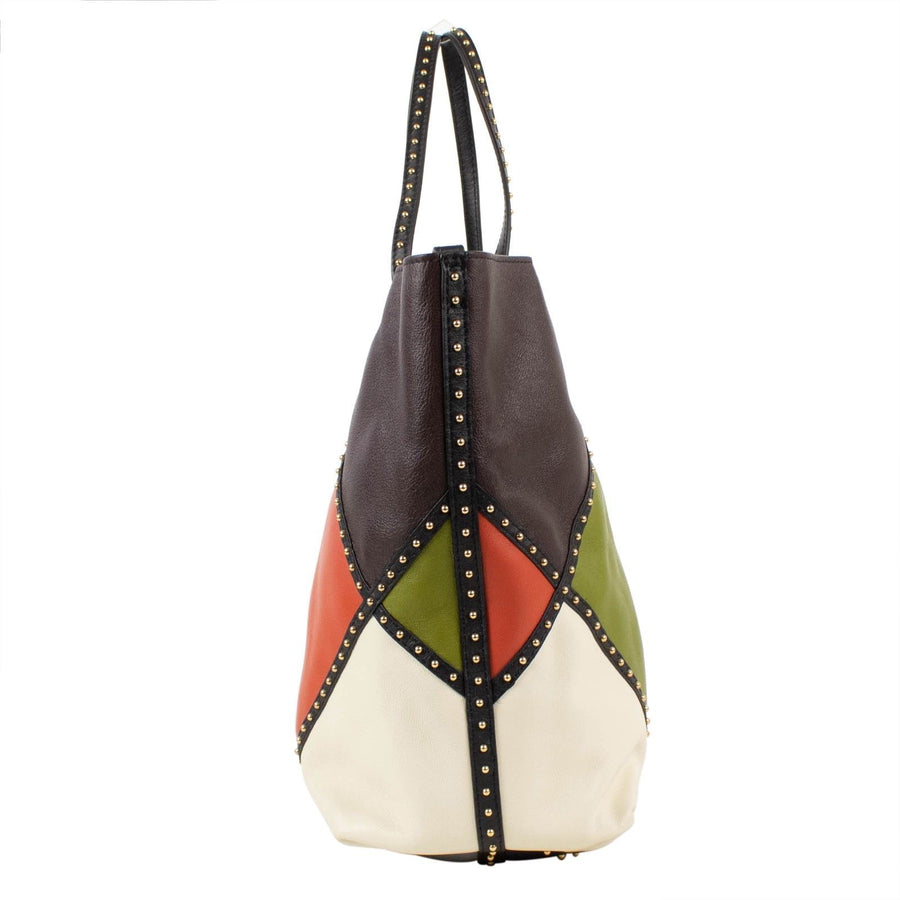 Leather Color Block Studded Tote Bag - Multi