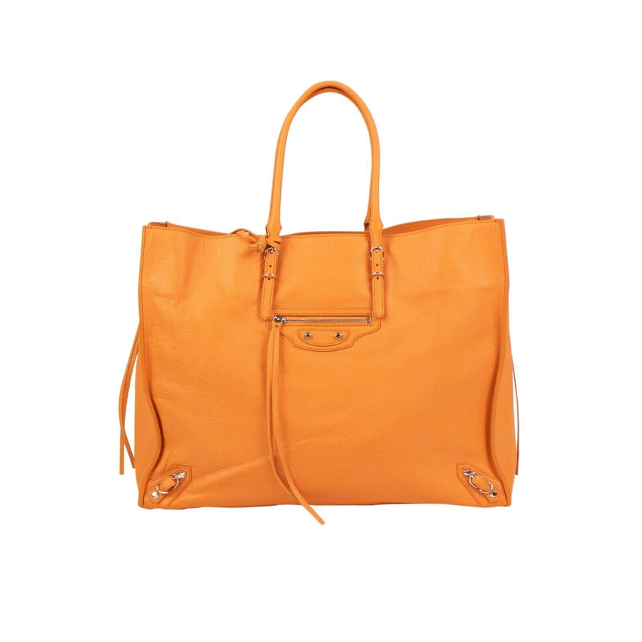 Leather Paper Tote Bag - Orange