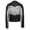 Leather Chain Fringe Biker Jacket - Black