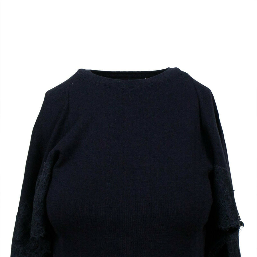 Knit  With Lace Detail Cape Top - Navy