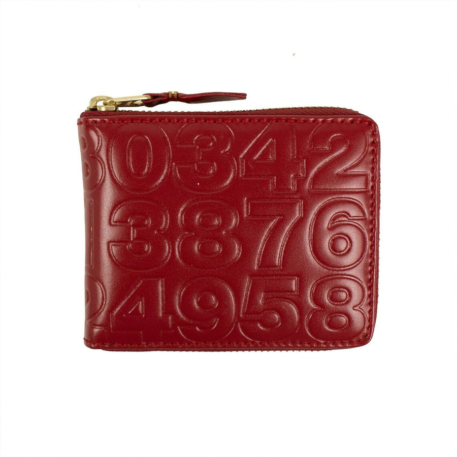 Leather Number Embossed Small Wallet - Red