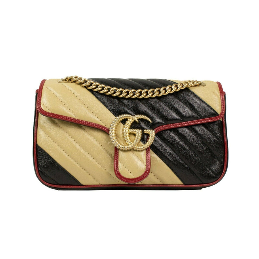 Small Striped Quilted GG Marmont Matelasse Shoulder Bag - Beige / Black