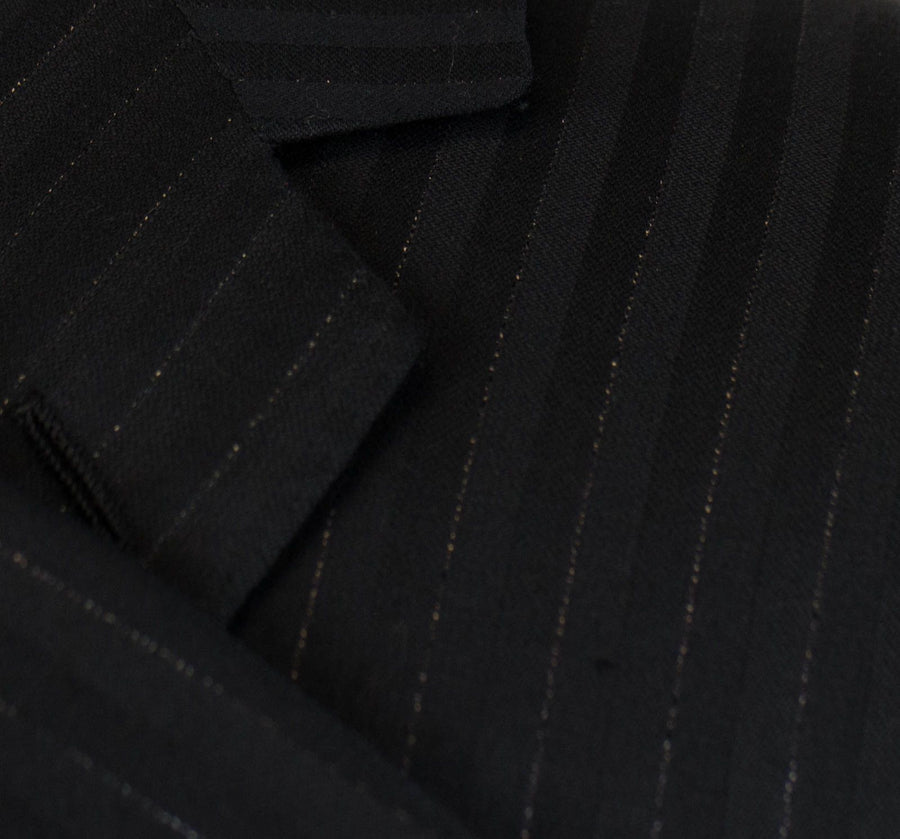 Drop 6 Striped Wool 1 Button Suit - Black