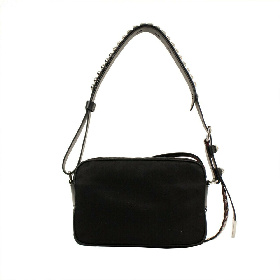 Nylon With Silver Studded Strap Small Shoulder Bag - Black/Red