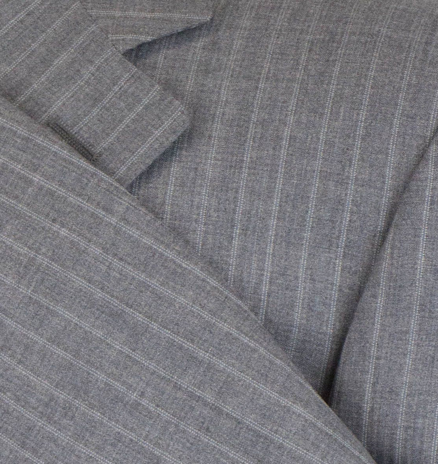 Drop 4 Striped Wool 3 Button Suit - Gray