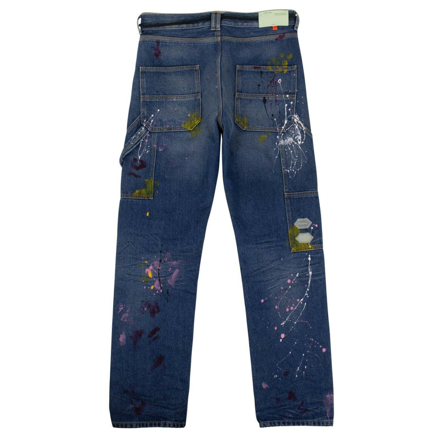 Cotton Painted Denim Pants - Blue