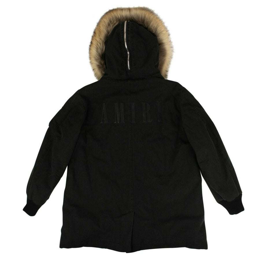 Cotton Faux Fur Hood Long Parka Coat - Black