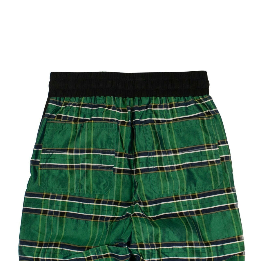 Silk Plaid Straight Leg Track Pants - Green