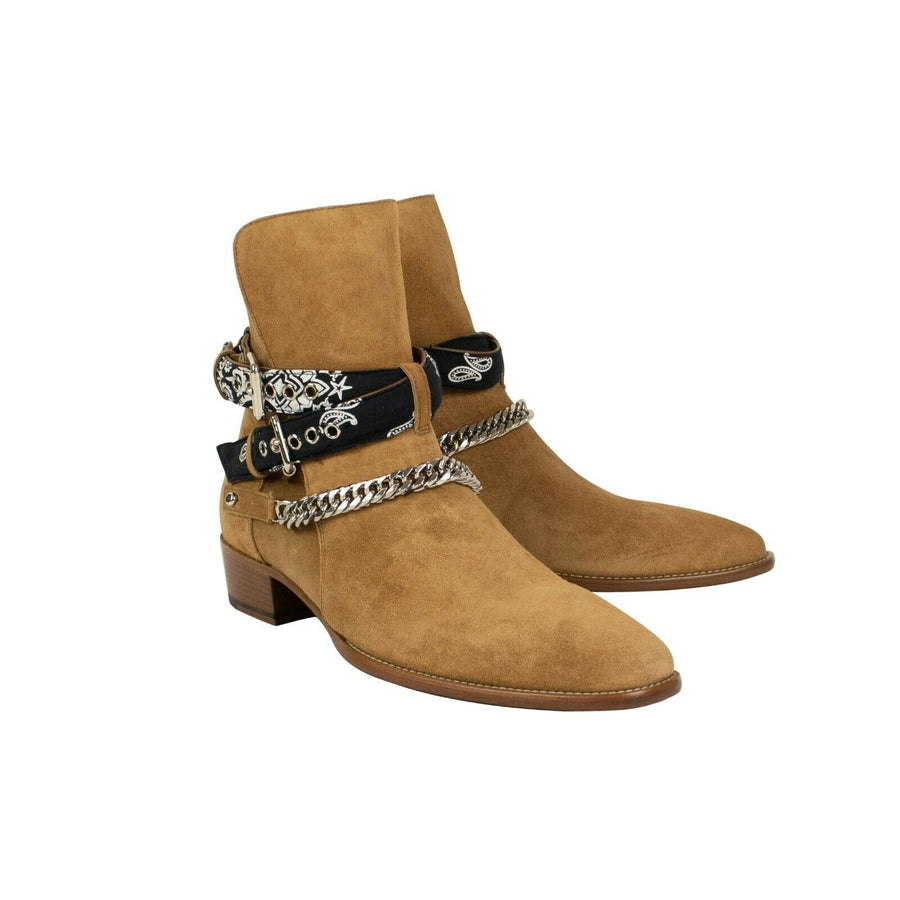 Suede Bandana Strap Buckle Ankle Boot - Tan