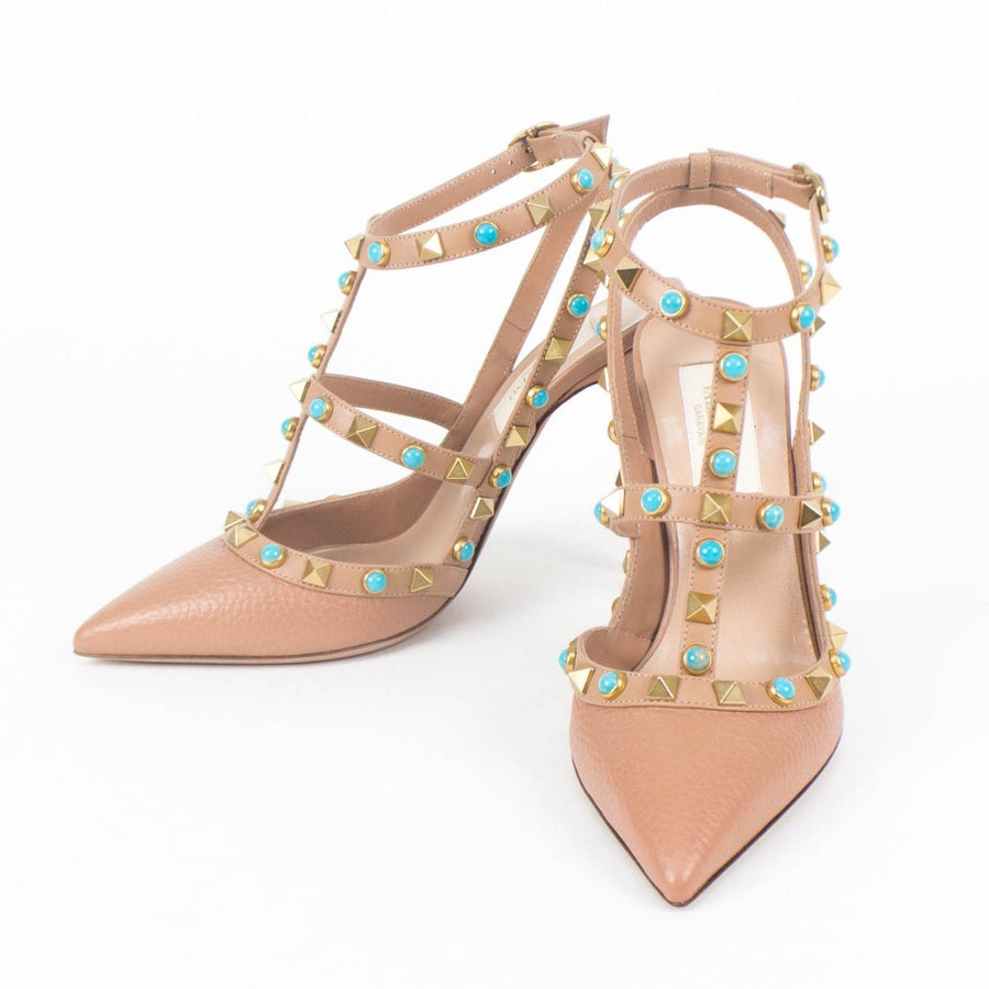 Rockstud Rolling Turquoise Stone Pumps - Nude