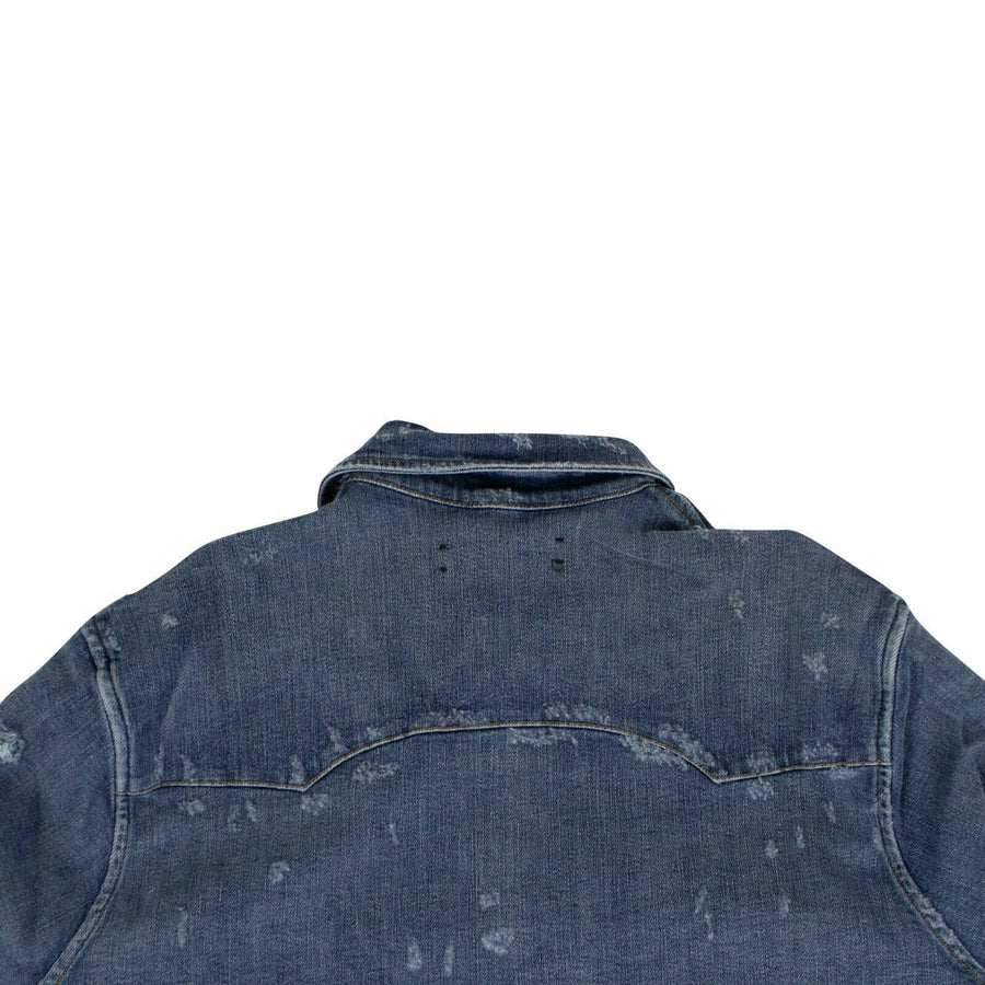 Denim Destroyed Button Down Shirt - Dark Blue