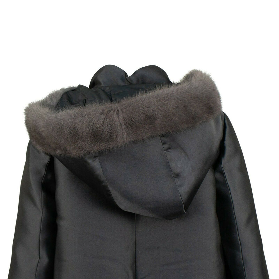 Fur Trim Hood Down Parka Coat - Gray