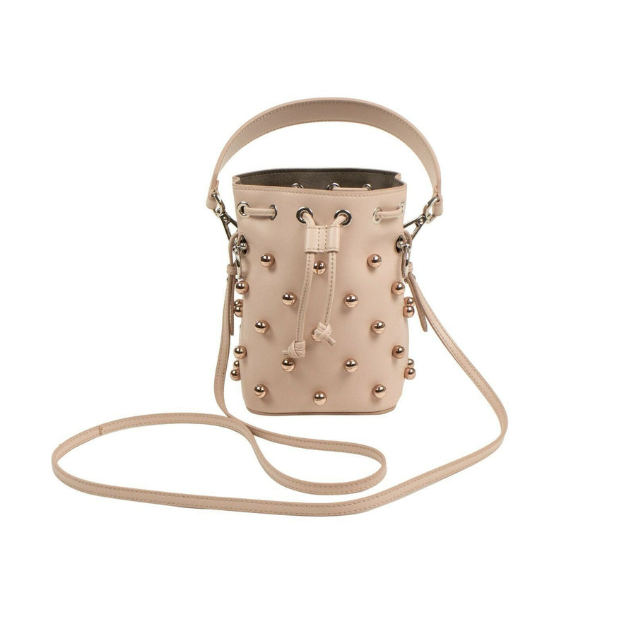 Small Leather Mon Tresor Pearl Studded Bucket Bag - Pink